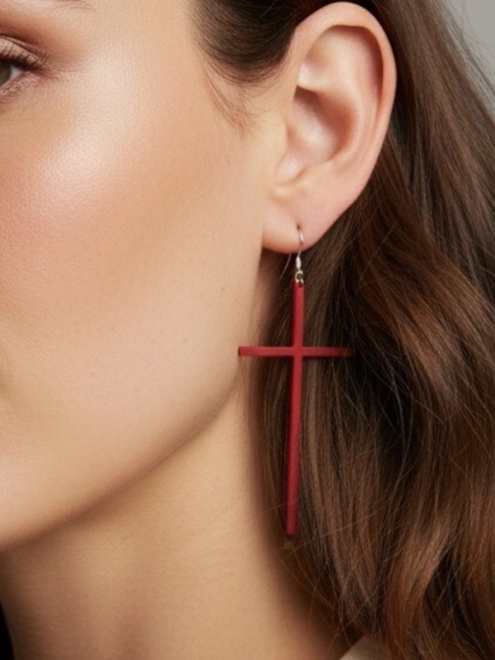 Bold Red Cross Drop Earrings